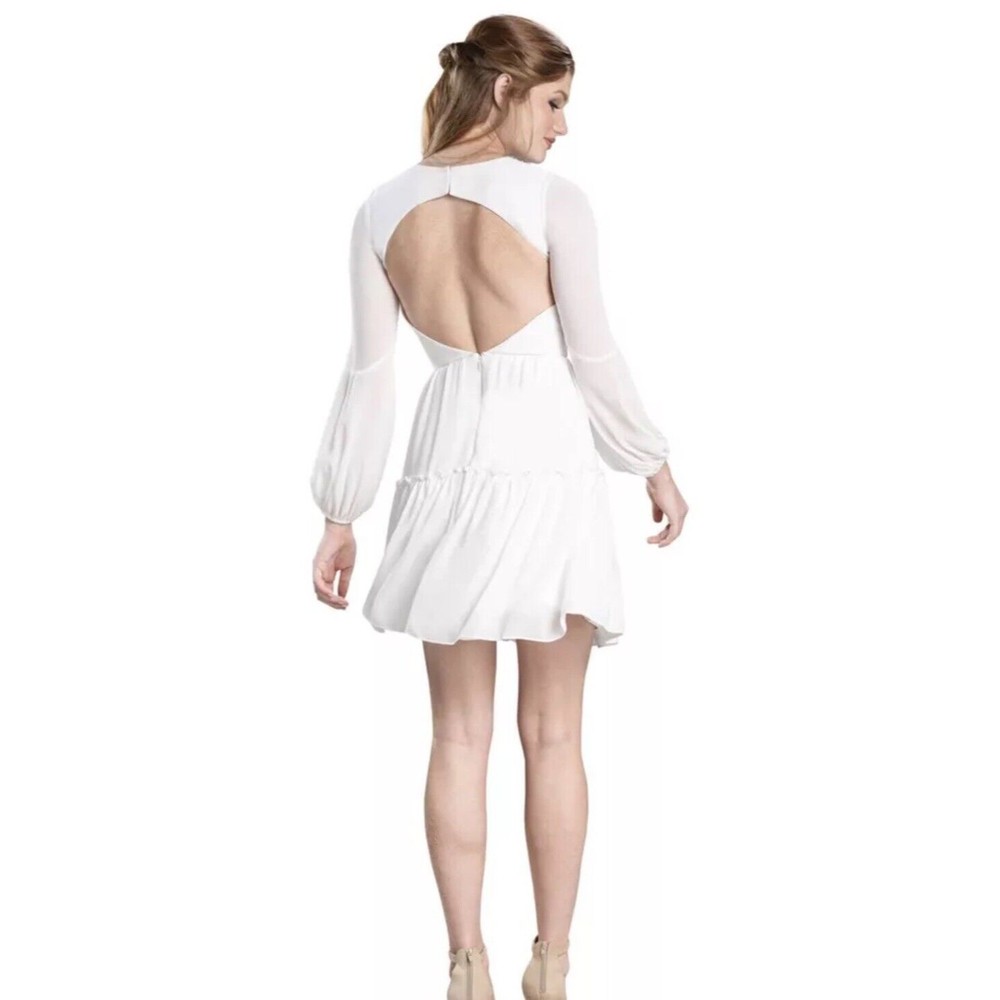 Dress the Population Paola Blouson Sleeves‎ Chiffon Fit Flare White Size XL